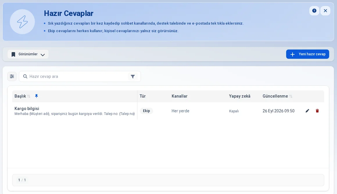 Hazır cevaplar sayfası
