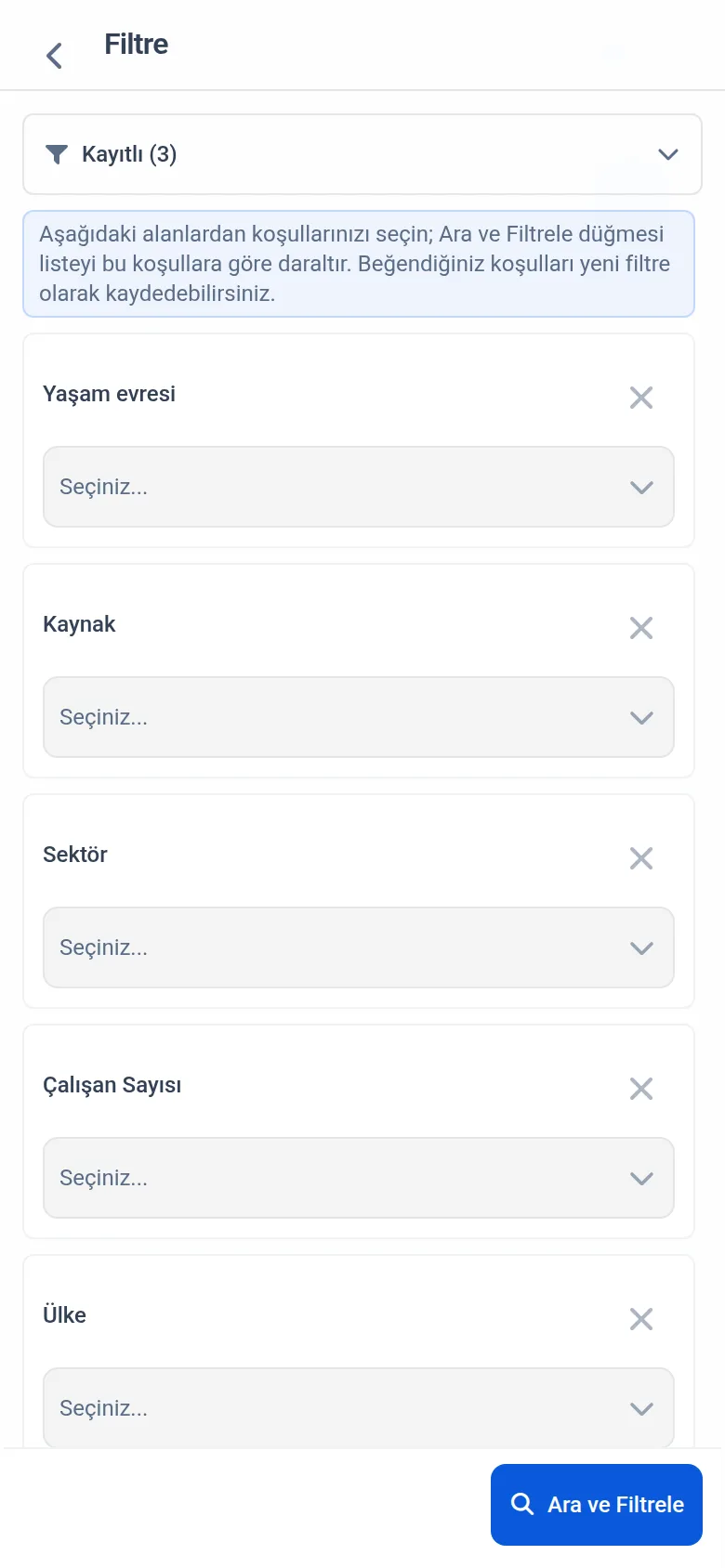 Telefonda tam ekran açılan filtre penceresi ve alttaki uygula düğmesi